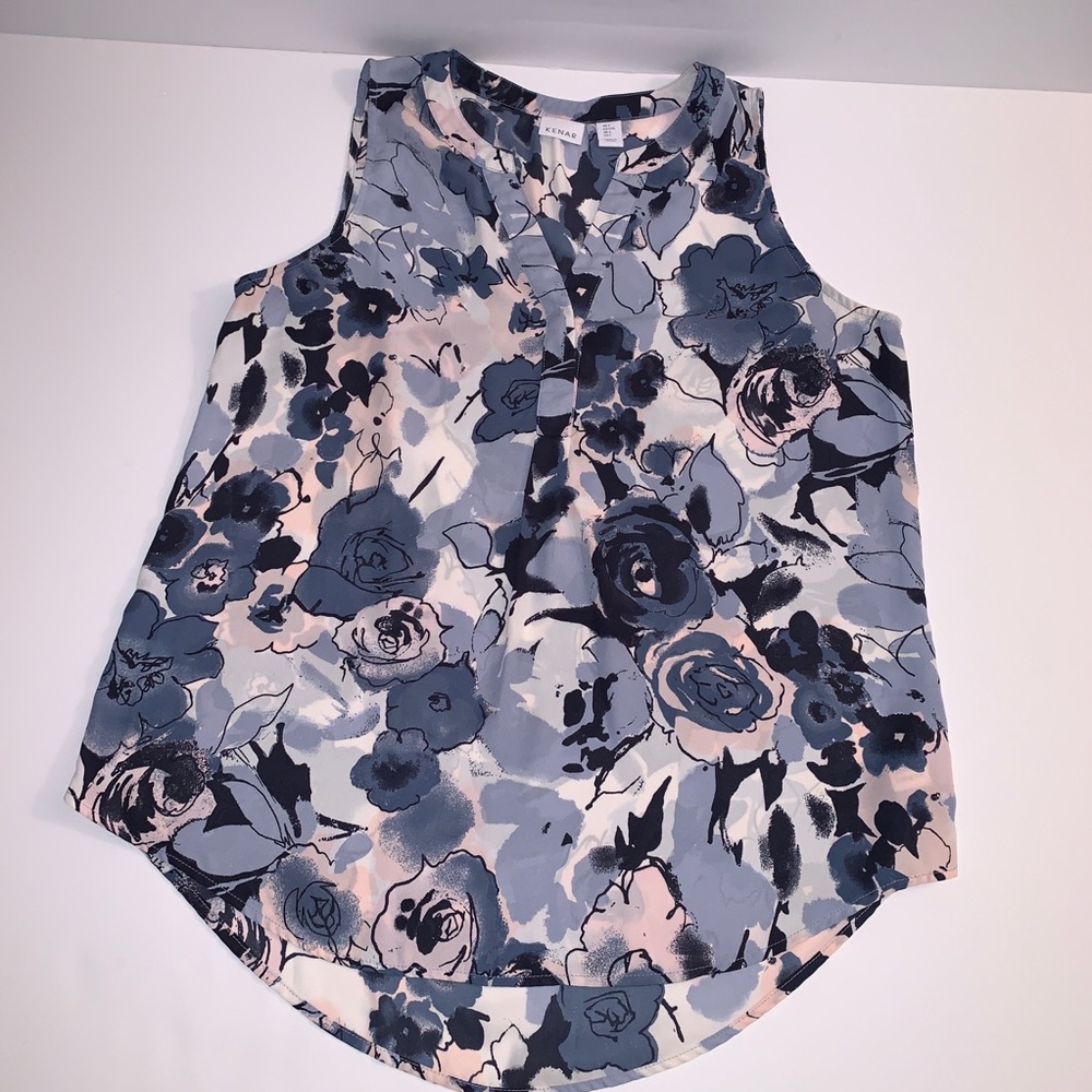 Kenar Sleeveless Floral‎ High/Low Blouse